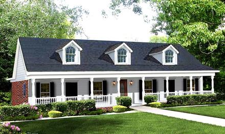 Colonial One-Story Southern Elevation of Plan 64511