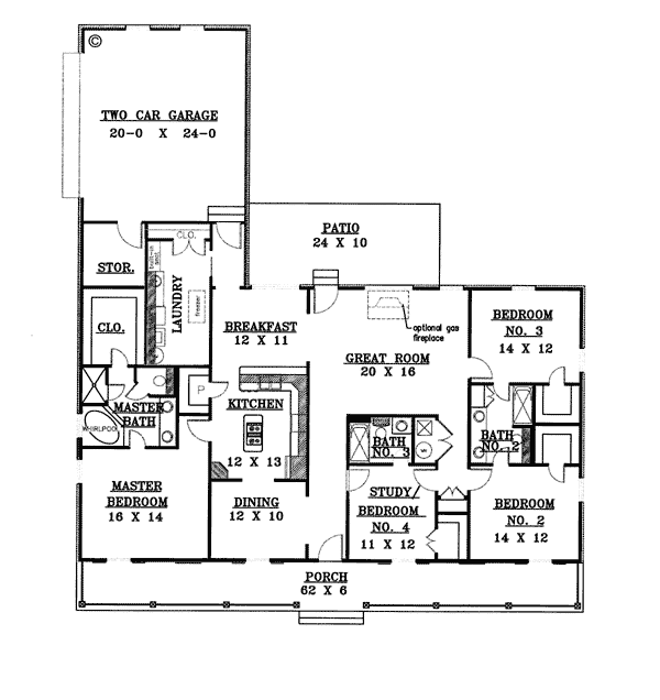 Country One-Story Traditional Level One of Plan 64514