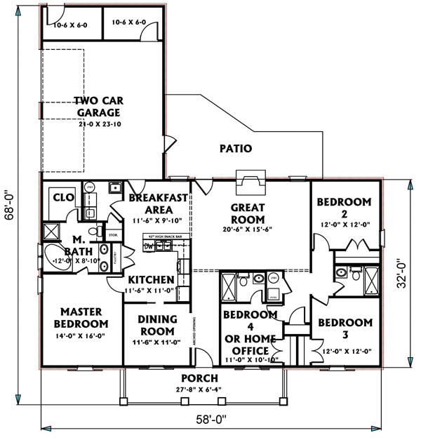 Cabin Country Ranch Level One of Plan 64515