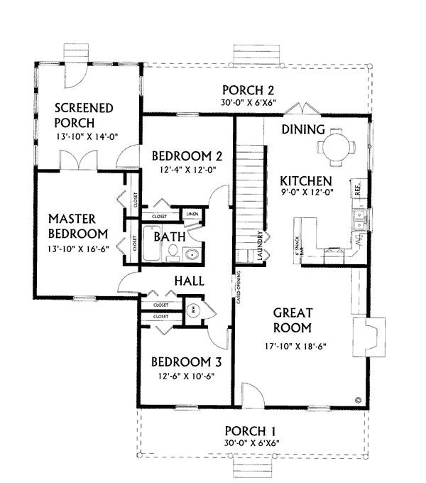 One-Story Ranch Level One of Plan 64517