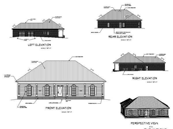 European One-Story Rear Elevation of Plan 64518