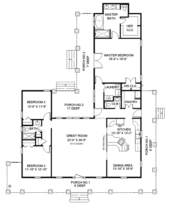 Bungalow Country Southern Level One of Plan 64519