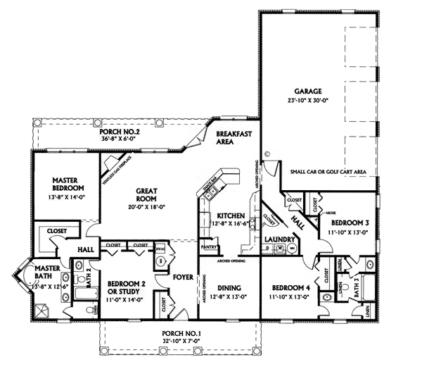 One-Story Ranch Level One of Plan 64520