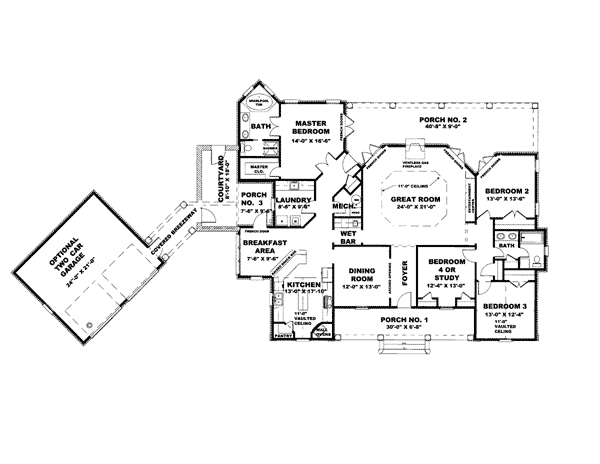 Mediterranean One-Story Level One of Plan 64522