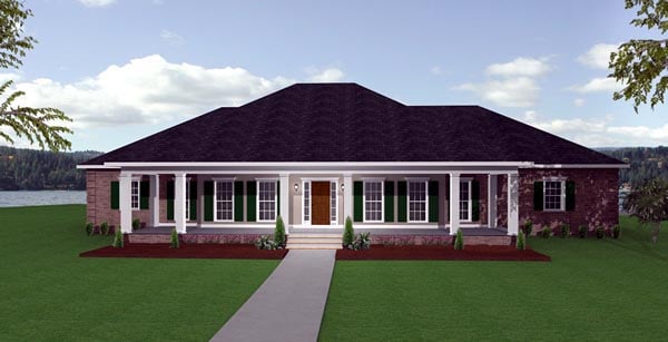 European, One-Story Plan with 2614 Sq. Ft., 4 Bedrooms, 3 Bathrooms, 2 Car Garage Elevation