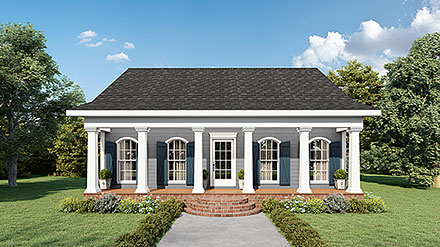 Colonial Country European One-Story Elevation of Plan 64528