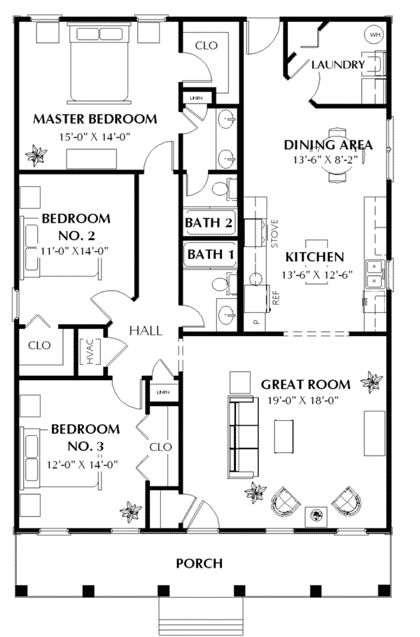 Colonial One-Story Southern Level One of Plan 64531