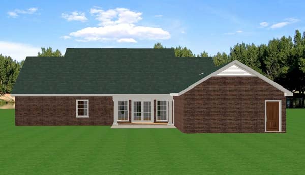 One-Story Southern Traditional Rear Elevation of Plan 64533