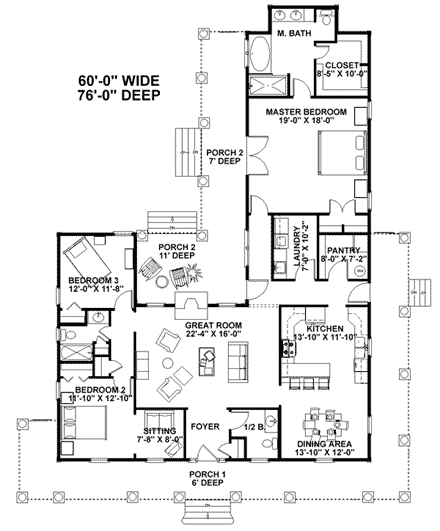 House Plan 64535 First Level Plan