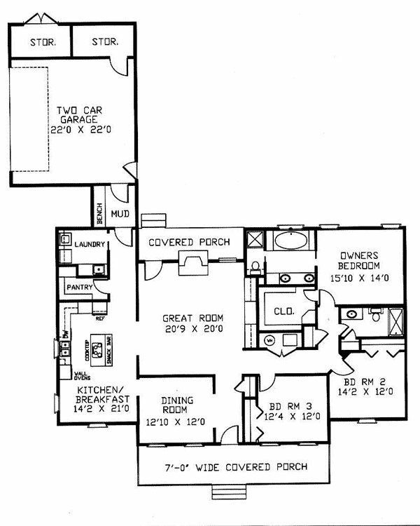 Colonial Country One-Story Level One of Plan 64544