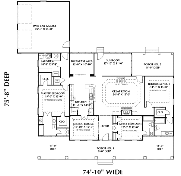 European One-Story Southern Level One of Plan 64546