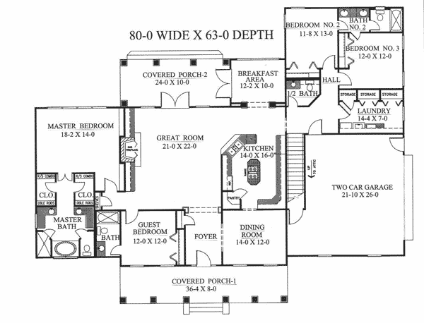 Colonial Country One-Story Southern Level One of Plan 64547