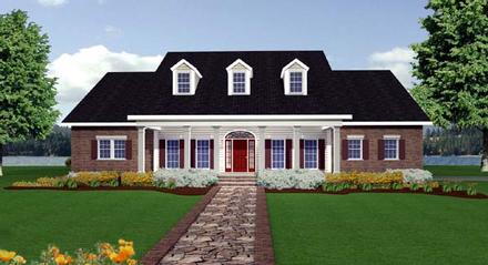 Colonial Country One-Story Southern Elevation of Plan 64547