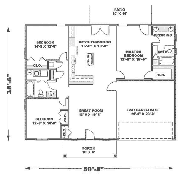 One-Story Traditional Level One of Plan 64548