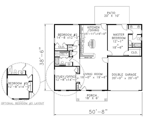 One-Story Traditional Level One of Plan 64549