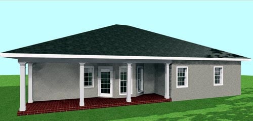 Country One-Story Rear Elevation of Plan 64552