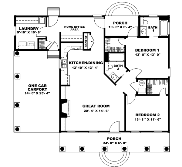 One-Story Level One of Plan 64558