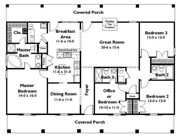 One-Story Level One of Plan 64560