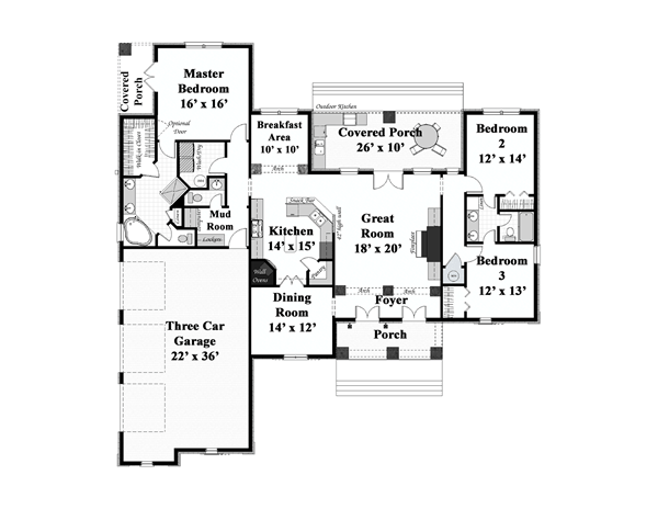 European One-Story Traditional Level One of Plan 64570