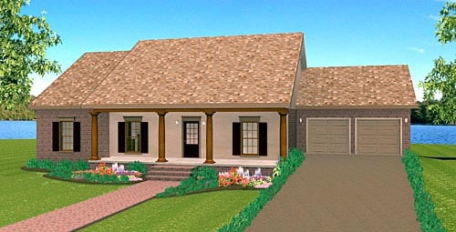 Country, One-Story Plan with 1629 Sq. Ft., 3 Bedrooms, 2 Bathrooms, 2 Car Garage Elevation
