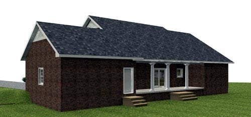 Country, One-Story Plan with 1629 Sq. Ft., 3 Bedrooms, 2 Bathrooms, 2 Car Garage Rear Elevation
