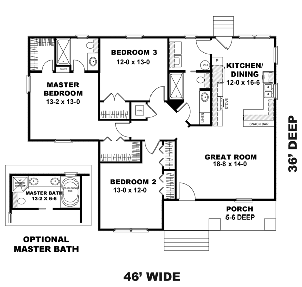 Craftsman Narrow Lot One-Story Level One of Plan 64577