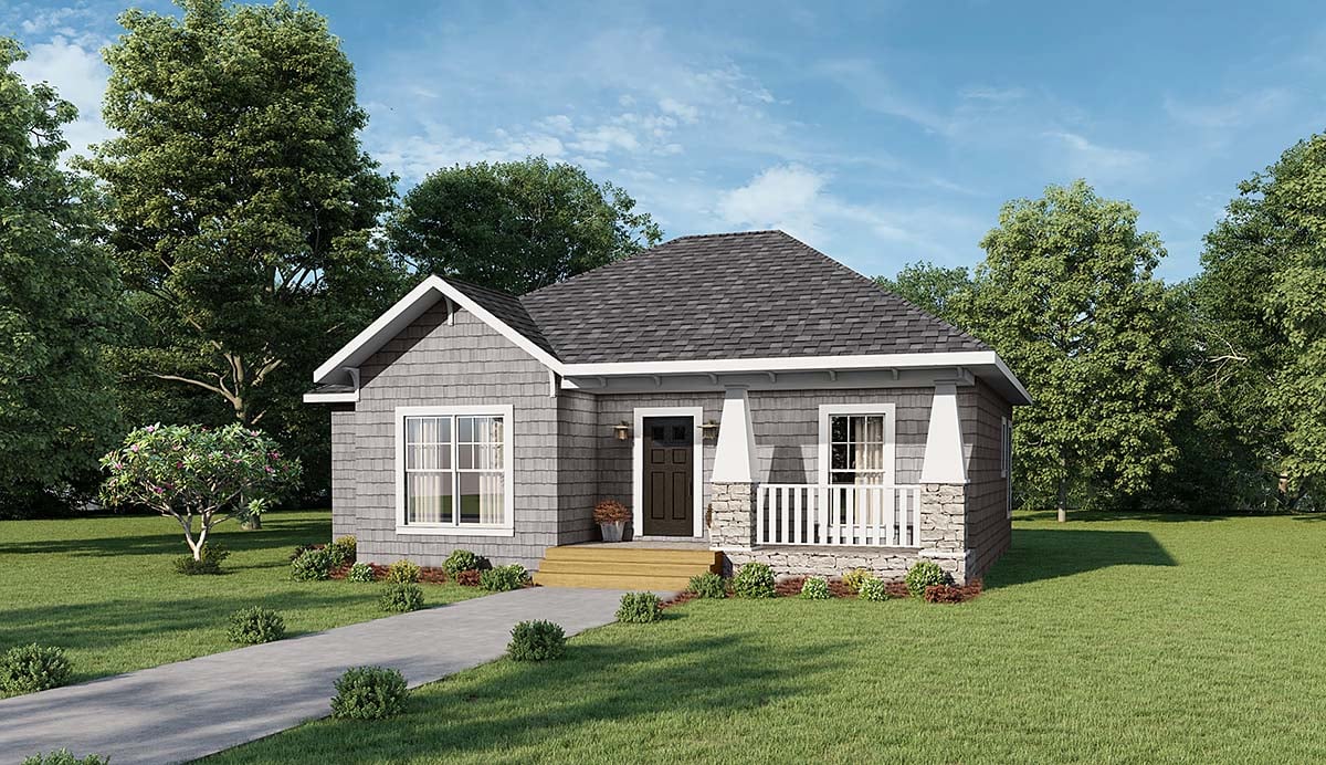 Craftsman, Narrow Lot, One-Story Plan with 1327 Sq. Ft., 3 Bedrooms, 2 Bathrooms Elevation