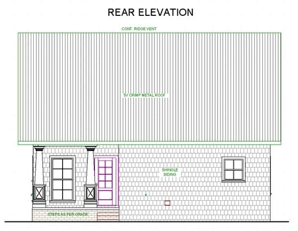 Cottage, Country Plan with 1122 Sq. Ft., 2 Bedrooms, 2 Bathrooms Rear Elevation