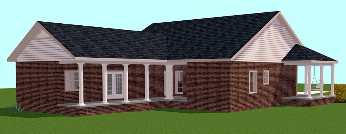 Country Plan with 1717 Sq. Ft., 3 Bedrooms, 2 Bathrooms Rear Elevation