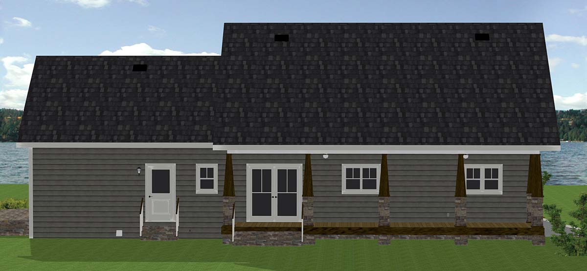 Cottage, Country, Craftsman, Southern, Traditional Plan with 1882 Sq. Ft., 2 Bedrooms, 3 Bathrooms, 2 Car Garage Rear Elevation