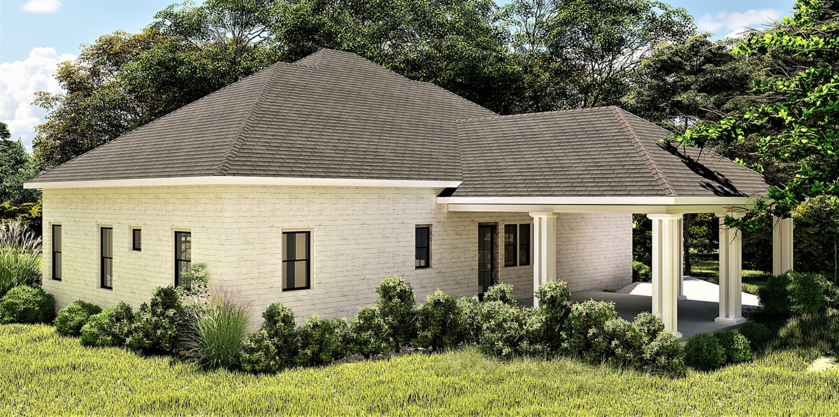 Colonial, Country, Southern Plan with 2160 Sq. Ft., 3 Bedrooms, 2 Bathrooms, 2 Car Garage Rear Elevation