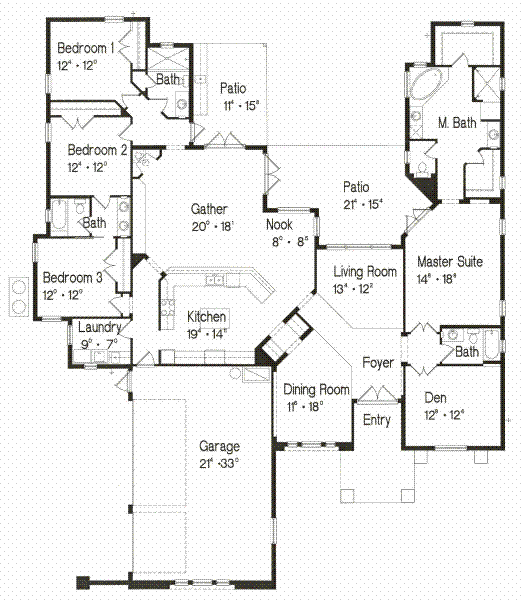 Mediterranean One-Story Level One of Plan 64634