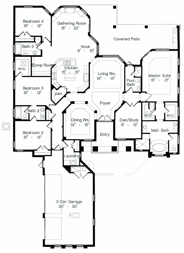 Florida Mediterranean One-Story Level One of Plan 64641