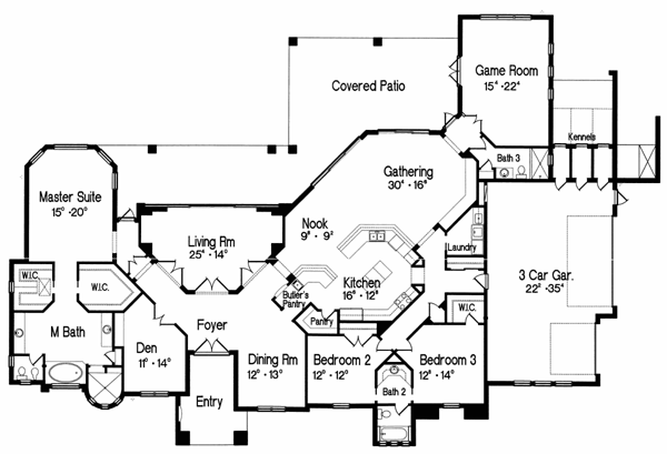 Florida Mediterranean One-Story Level One of Plan 64664