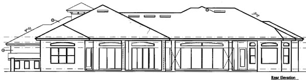 Florida Mediterranean One-Story Rear Elevation of Plan 64664