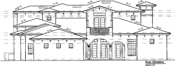 Mediterranean Rear Elevation of Plan 64694