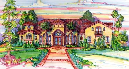 Florida Mediterranean One-Story Elevation of Plan 64705