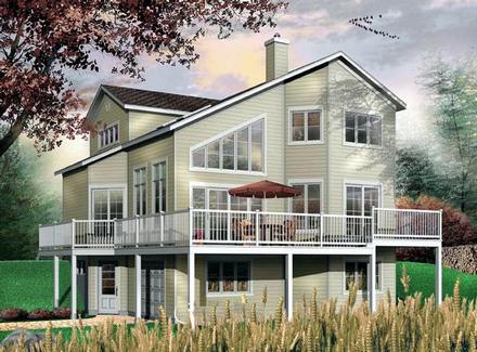 Contemporary Narrow Lot Elevation of Plan 64818