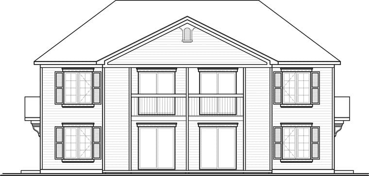 Colonial Rear Elevation of Plan 64825