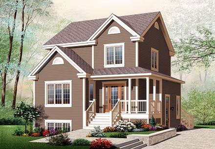 Country Farmhouse Narrow Lot Elevation of Plan 64857