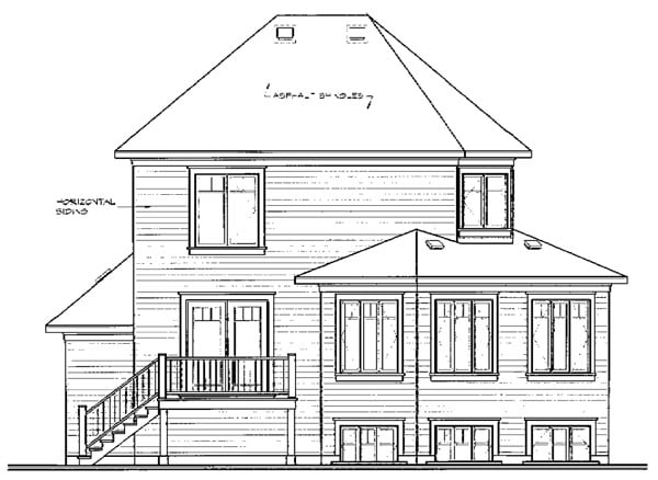 Country Narrow Lot Traditional Rear Elevation of Plan 64859