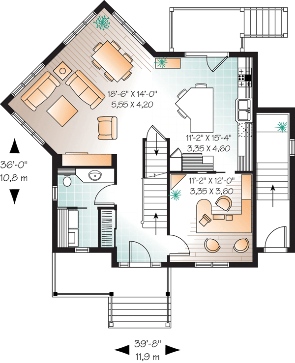 Country Narrow Lot Traditional Level One of Plan 64860