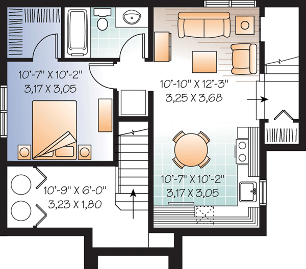 European Narrow Lot Traditional Lower Level of Plan 64861