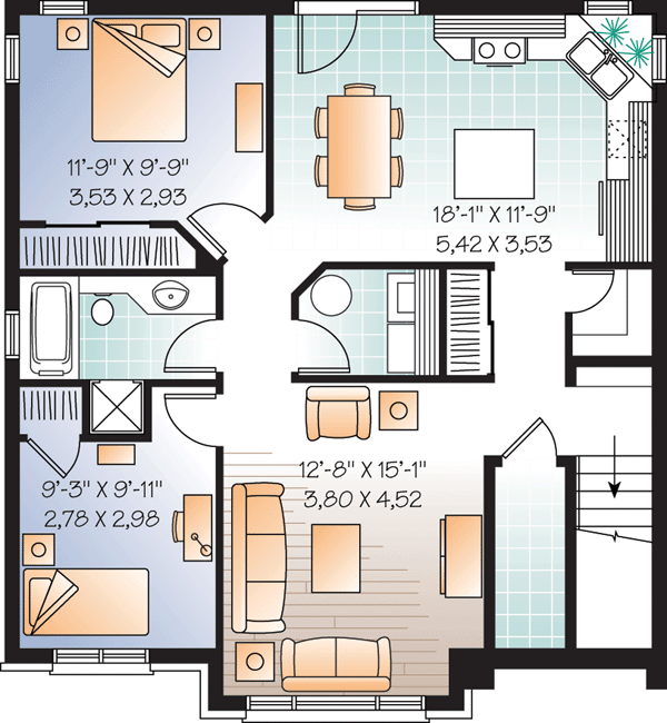 European Narrow Lot Lower Level of Plan 64883