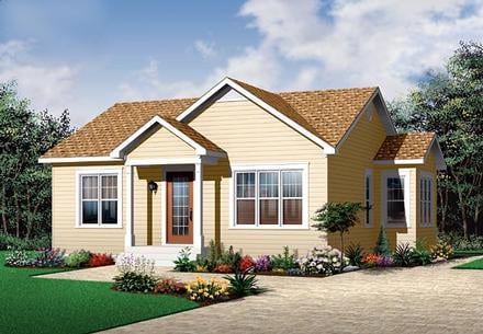 Bungalow Narrow Lot One-Story Traditional Elevation of Plan 64886