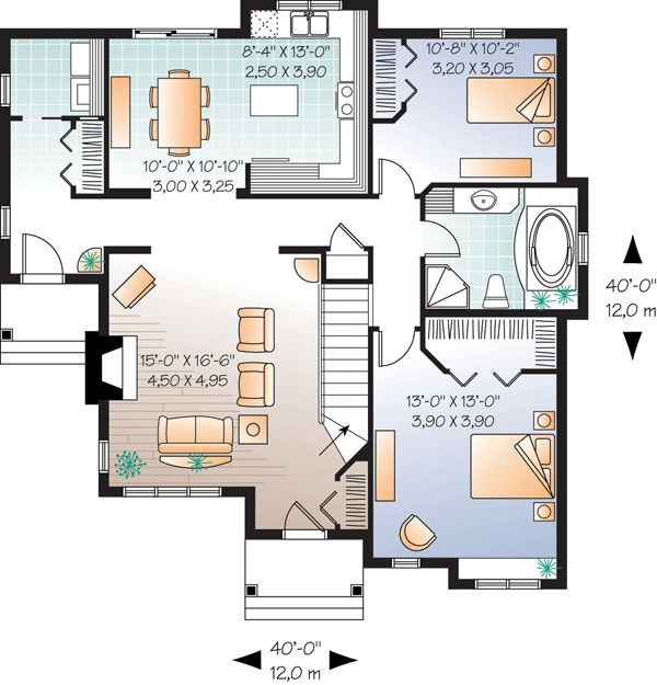 Bungalow Country Narrow Lot One-Story Level One of Plan 64888