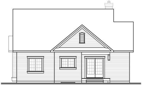 Bungalow Country Narrow Lot One-Story Rear Elevation of Plan 64888