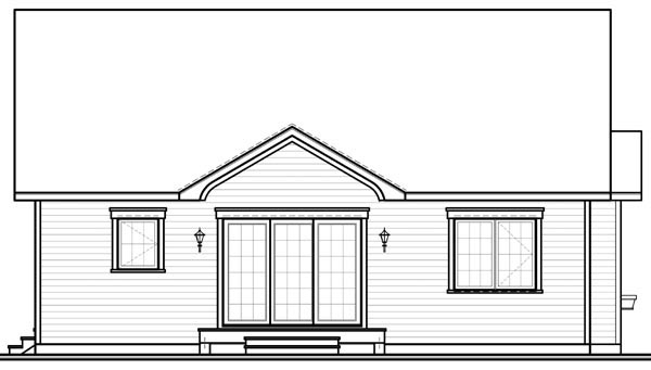 Bungalow Country Narrow Lot One-Story Rear Elevation of Plan 64890