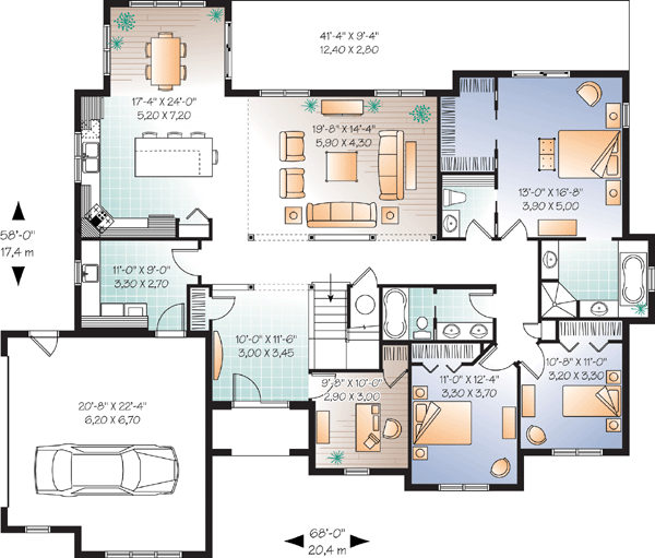 Florida Mediterranean One-Story Level One of Plan 64896