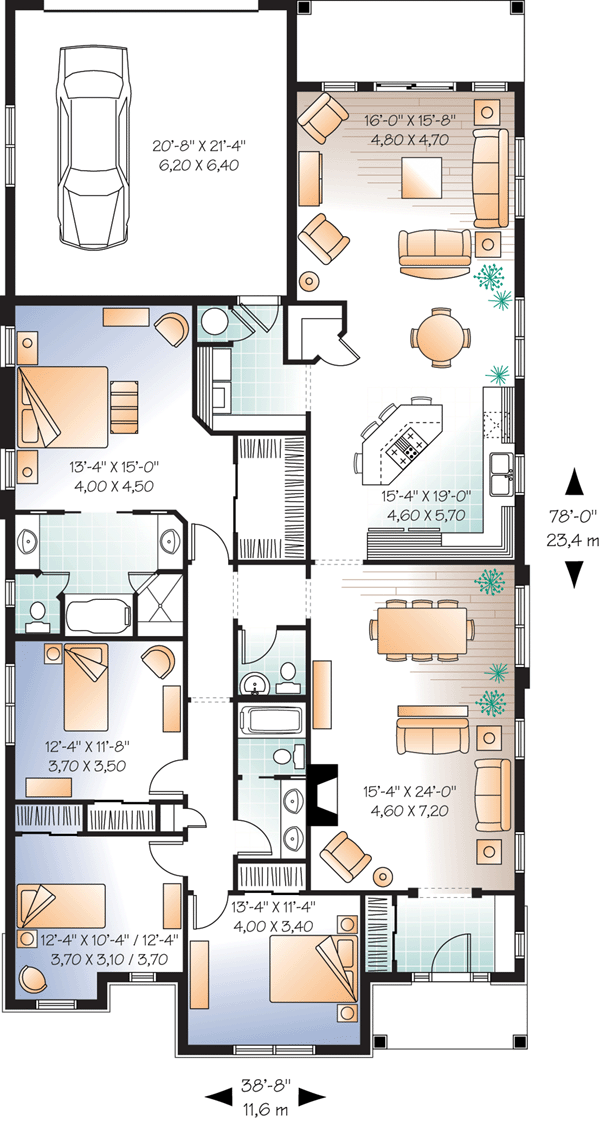 Florida Mediterranean Narrow Lot One-Story Level One of Plan 64899